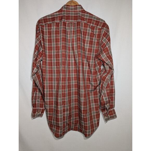 Faconnable Mens Button Up Shirt Sz M Long Sleeve Orange Brown Checked - Picture 4 of 8